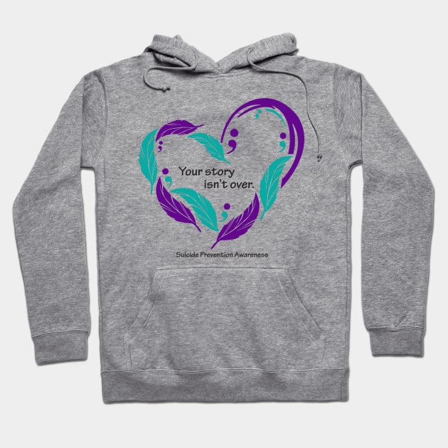 Suicide prevention: feather heart, black type Hoodie by Just Winging It Designs